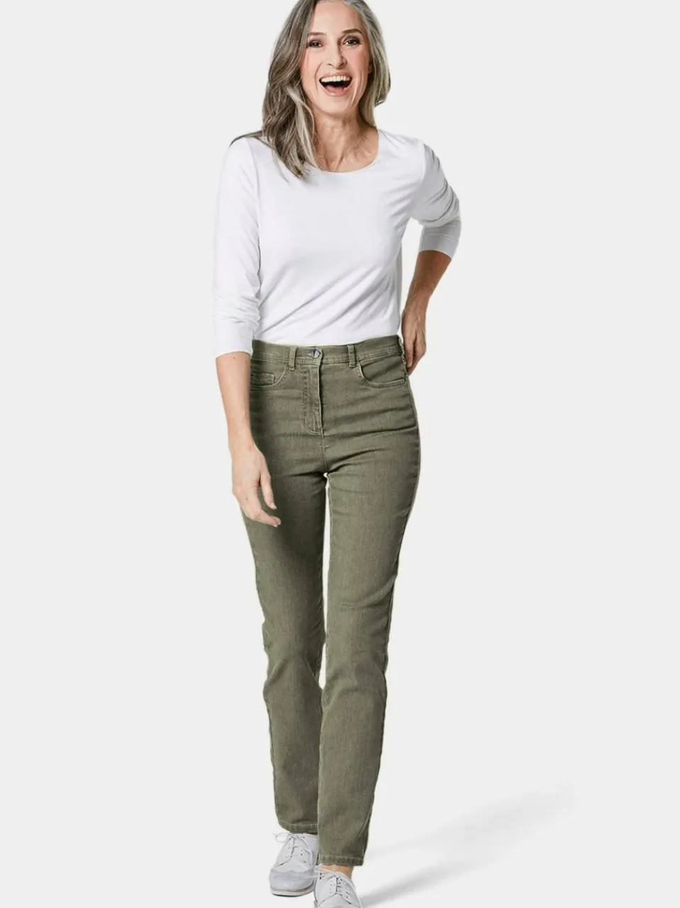 Goldner Jeans<Damen High-Stretch-Jeanshose - Damen Jeans Slim Fit LOUISA mit Stretch-Anteil grün uni