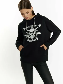 MyMo Sweatshirts & Sweatjacken<Damen Hoodie schwarz bedruckt