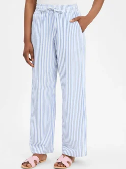 mbyM Hosen<Damen Hose mit Leinen-Anteil - Grasielle-M weiß hellblau gestreift