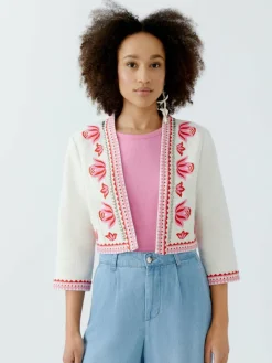 Oui Blazer<Damen Jacke weiß rot gemustert