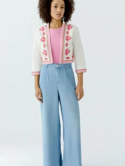 Oui Blazer<Damen Jacke weiß rot gemustert