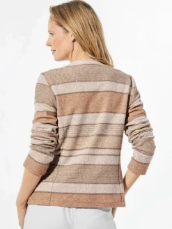 Goldner Pullover & Strickjacken<Damen Jacke - Jacke in Bouclé-Optik beige gemustert