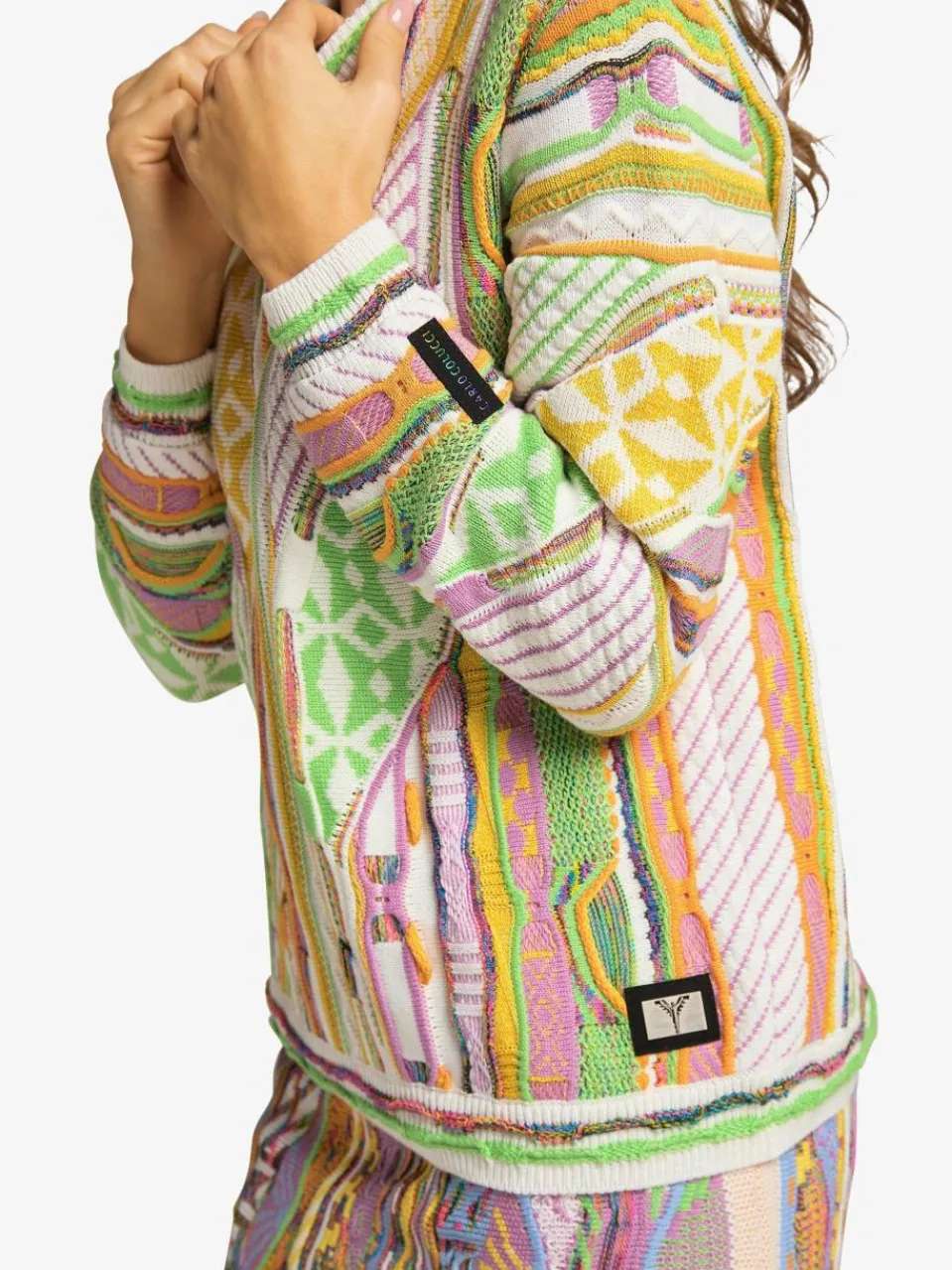 Carlo Colucci Pullover & Strickjacken<Damen Jacquardpullover - Cuscuna weiß gestreift