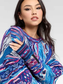 Carlo Colucci Pullover & Strickjacken<Damen Jacquardpullover - Di Nicola blau gemustert