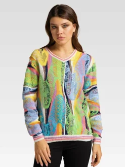 Carlo Colucci Pullover & Strickjacken<Damen Jacquardpullover - Curtoni weiß gestreift