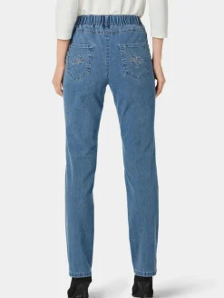 Goldner Jeans<Damen Jeansschlupfhose LOUISA - Edel geschmückte Jeansschlupfhose LOUISA hellblau uni