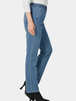 Goldner Jeans<Damen Jeansschlupfhose LOUISA - Edel geschmückte Jeansschlupfhose LOUISA hellblau uni