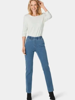 Goldner Jeans<Damen Jeansschlupfhose LOUISA - Edel geschmückte Jeansschlupfhose LOUISA hellblau uni
