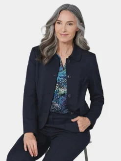 Goldner Blazer<Damen Jerseyjacke - Leichte Jacke mit Stehkragen in rot marine uni