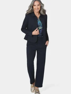 Goldner Blazer<Damen Jerseyjacke - Leichte Jacke mit Stehkragen in rot marine uni