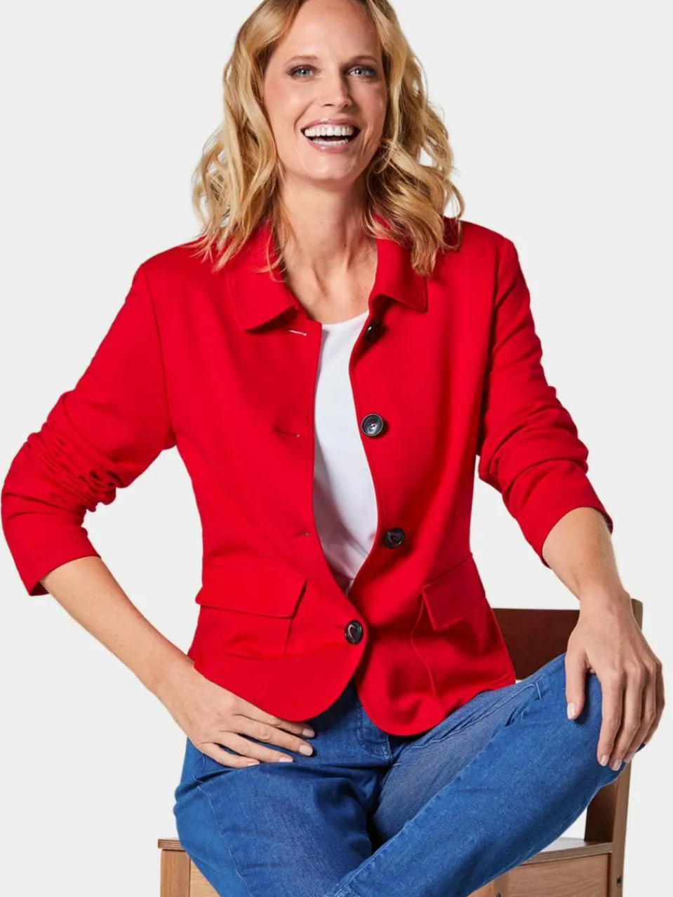 Damen Goldner Blazer>Damen Jerseyjacke - Leichte Jacke mit Stehkragen in rot