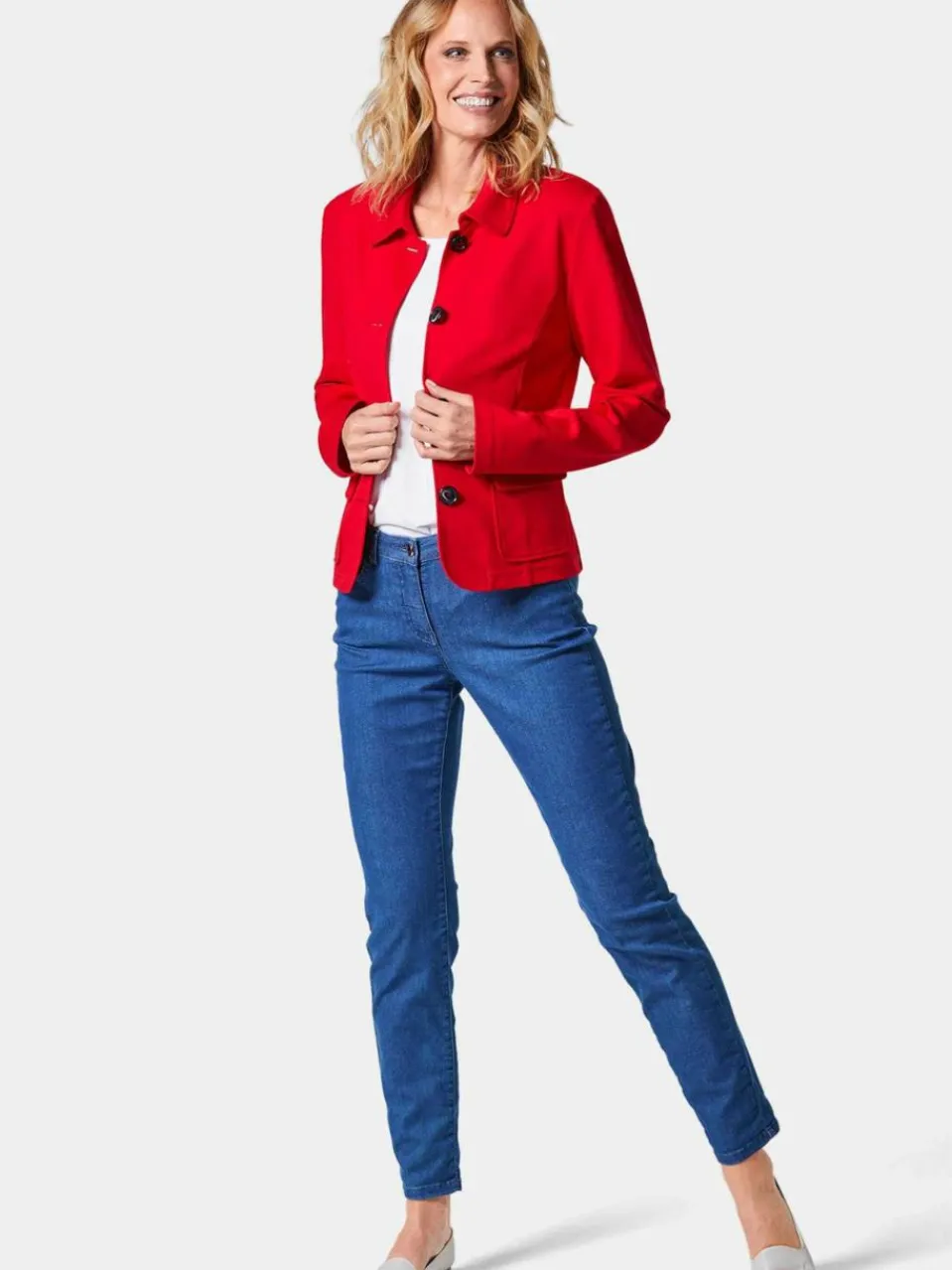 Damen Goldner Blazer>Damen Jerseyjacke - Leichte Jacke mit Stehkragen in rot