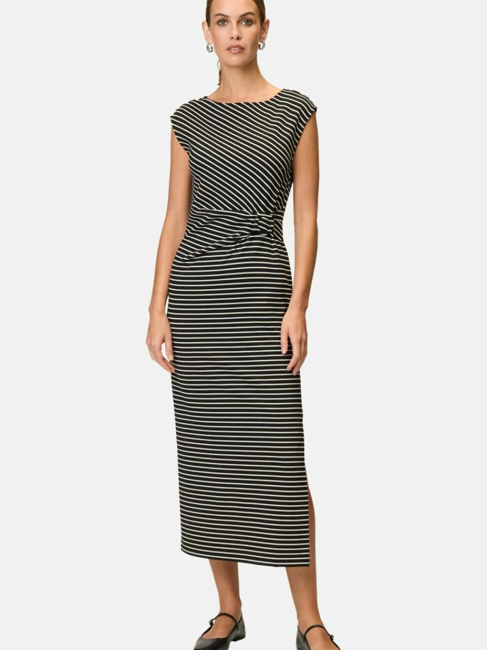 zero Kleider<Damen Jerseykleid schwarz weiß gestreift