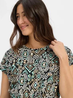 s.Oliver Kleider<Damen Jerseykleid schwarz beige gemustert