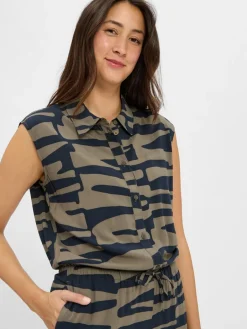 Opus Hosen<Damen Jumpsuit - Monny Shadow oliv schwarz gemustert