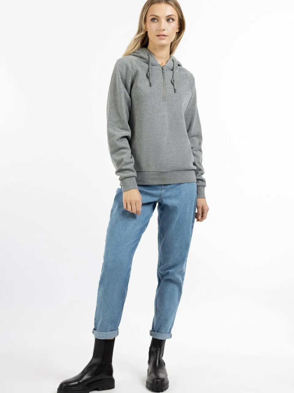 Dreimaster Sweatshirts & Sweatjacken<Damen Kapuzenpullover grau uni