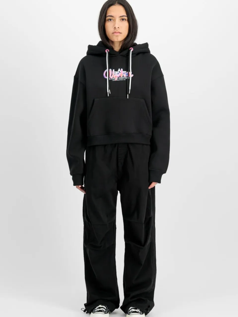 Alpha Industries Sweatshirts & Sweatjacken<Damen Kapuzensweatshirt schwarz bedruckt