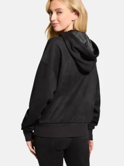 GUESS Pullover & Strickjacken<Damen Kapuzensweatshirt schwarz uni