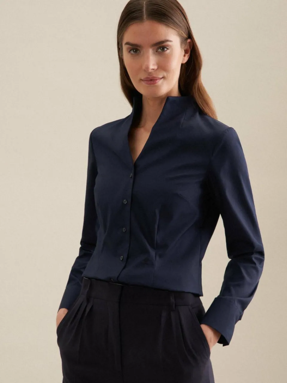 Seidensticker Blusen<Damen Kelchkragenbluse - Uni blau uni