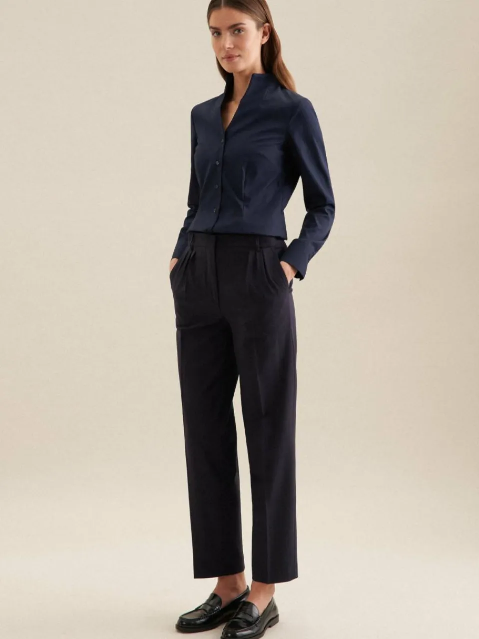 Seidensticker Blusen<Damen Kelchkragenbluse - Uni blau uni