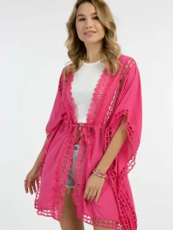 Damen IZIA Pullover & Strickjacken>Damen Kimono mit Lochspitze