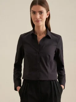 Seidensticker Blusen<Damen Klassische Bluse - Uni schwarz uni