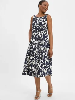 Vera Mont Kleider<Damen Kleid marine ecru gemustert