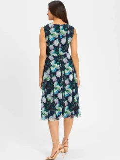 Swing Kleider<Damen Kleid marine mehrfarbig gemustert