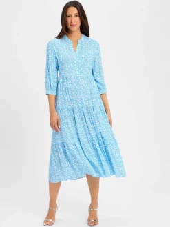 Marie Lund Kleider<Damen Kleid blau weiß gemustert