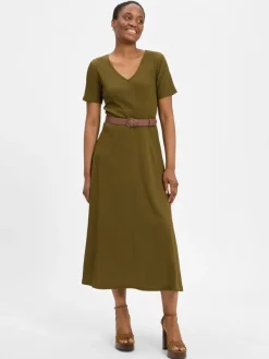 zero Kleider<Damen Kleid oliv uni