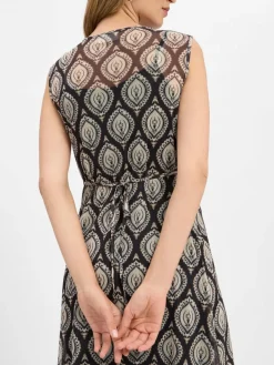 Cartoon Kleider<Damen Kleid schwarz beige gemustert