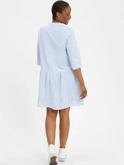 mbyM Kleider<Damen Kleid mit Leinenanteil - Albana hellblau weiß gestreift