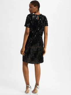 Cartoon Kleider<Damen Kleid mit Pailletten schwarz gemustert