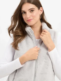 Marie Lund Jacken & Westen<Damen Kunstfellweste hellgrau uni