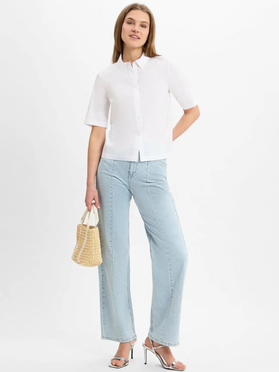 JOOP! Blusen<Damen Kurzarmbluse - Berta weiß uni