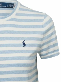 Polo Ralph Lauren Pullover & Strickjacken<Damen Kurzarm-Pullover hellblau ecru gestreift