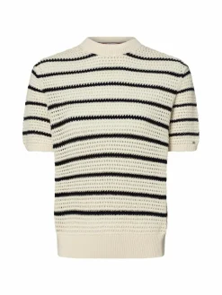 Tommy Hilfiger Pullover & Strickjacken<Damen Kurzarm-Pullover ecru marine gestreift