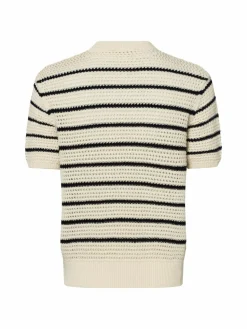 Tommy Hilfiger Pullover & Strickjacken<Damen Kurzarm-Pullover ecru marine gestreift