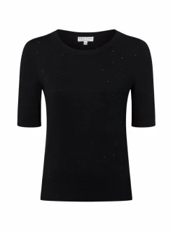 Marie Lund Pullover & Strickjacken<Damen Kurzarmpullover schwarz uni