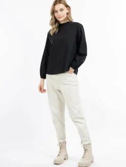 Dreimaster Sweatshirts & Sweatjacken<Damen Langarmbluse schwarz uni