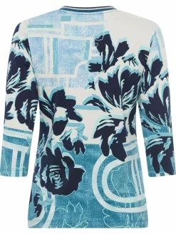Olsen Shirts & Tops<Damen Langarmshirt - Edda aqua ecru bedruckt