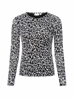 Vila Shirts & Tops<Damen Langarmshirt - rine schwarz weiß gemustert