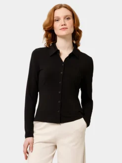 Les Lunes Blusen<Damen langärmeliges Freizeithemd schwarz uni