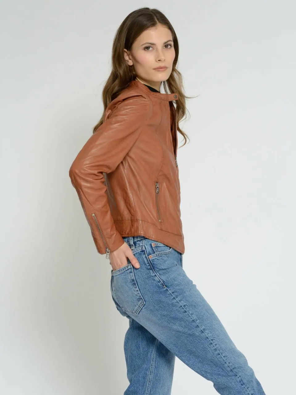 Maze Jacken & Westen<Damen Lederjacke cognac uni