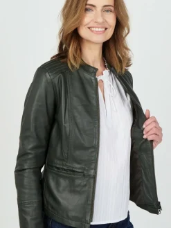 JCC Jacken & Westen<Damen Lederjacke grün uni