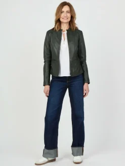 JCC Jacken & Westen<Damen Lederjacke grün uni