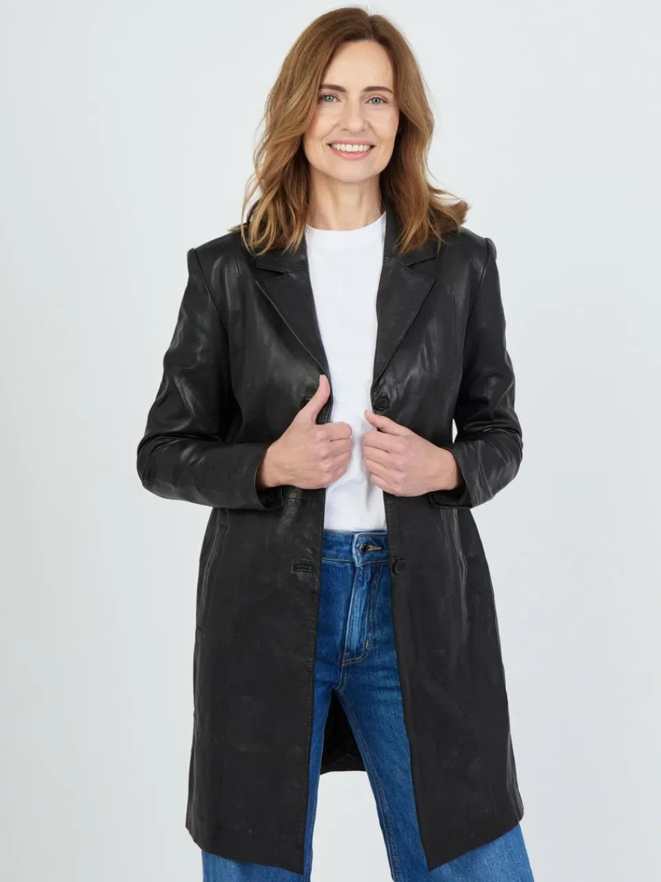 JCC Jacken & Westen<Damen Ledermantel schwarz uni