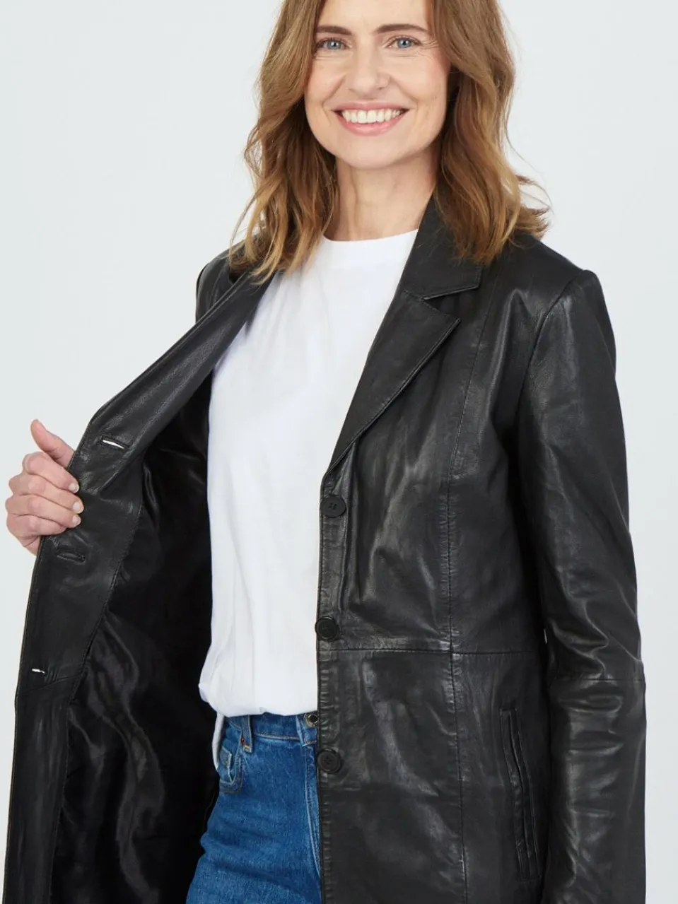 JCC Jacken & Westen<Damen Ledermantel schwarz uni