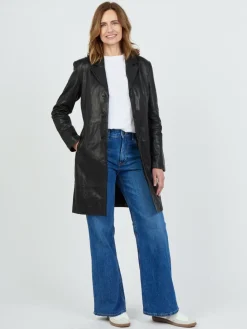 JCC Jacken & Westen<Damen Ledermantel schwarz uni