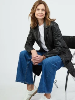 JCC Jacken & Westen<Damen Ledermantel schwarz uni